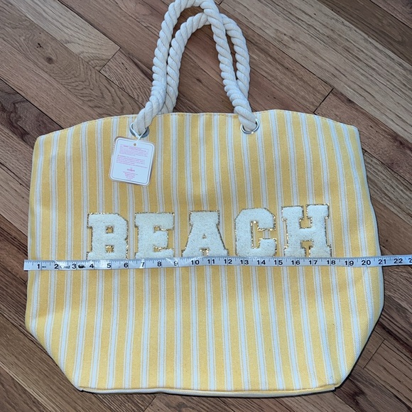NWT Gloss & Glo Beach Canvas Striped Tote Bag - Picture 4 of 8
